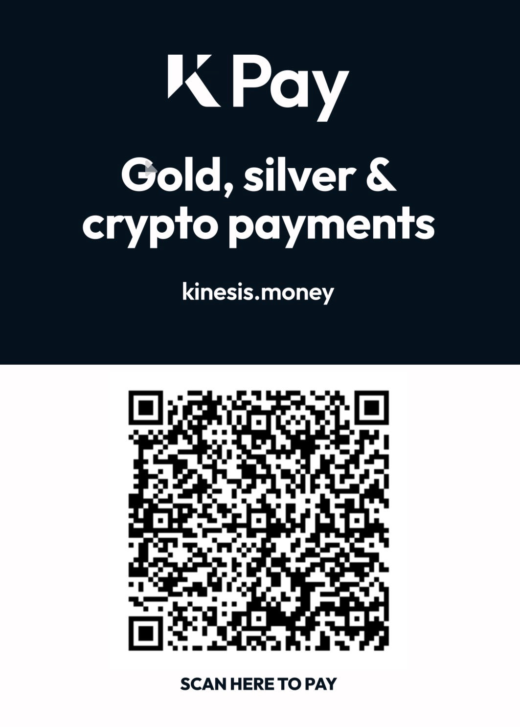 SCAN THE ABOVE QR CODE WITH YOUR MOBILE DEVICE CAMERA TO PAY THE AMOUNT REQUESTED FROM YOUR KINESIS ACCOUNT THEN PRESS THE ADD TO CART BUTTON BELOW TO COMPLETE ORDER